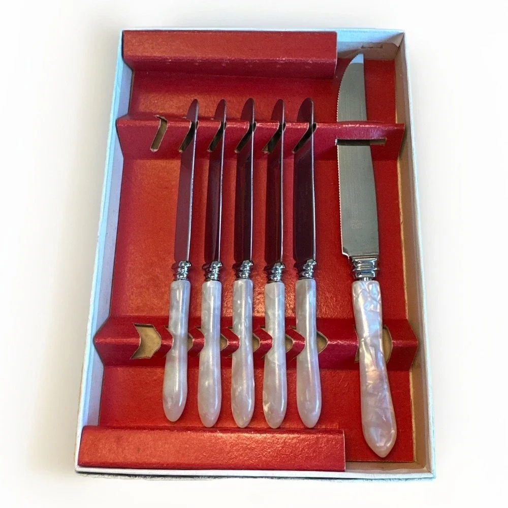 Sheffield VTG Stainless Steel England 6 Mother Of Pearl Tea Knife Dessert Knife